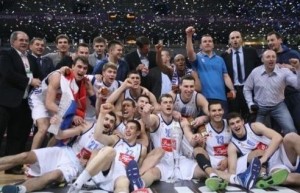 La squadra del Cibona Zagreb, vincitrice dell'ultima Lega Adriatica