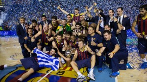 I festeggiamenti del Barca, inaspettato campione della Liga Endesa.